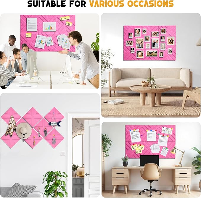 Large Cork Board Alternative - 6 Pack 36" x 24" Felt Wall Tiles with Safe Removable Adhesive Tabs, Pink Cork Boards for Walls Pin Board Bulletin Board Cork Board for Office