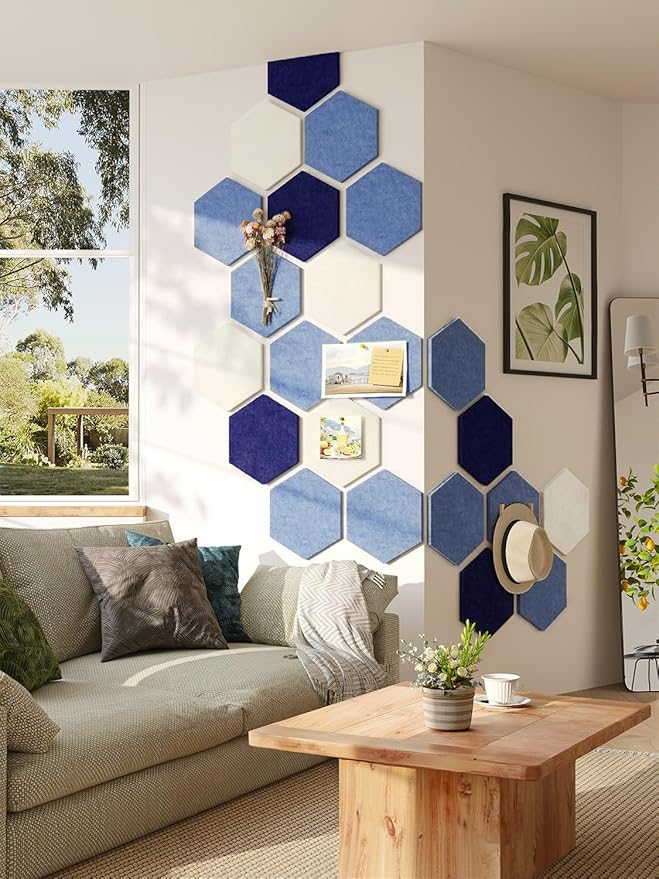 8 Pack Hexagon Felt Bulletin Board Tiles - 11.8" Large Thick Pin Board for Walls with 30 Push Pins, DIY Boards for Office Home School Decor, Aesthetic Hex Cork Board Alternative