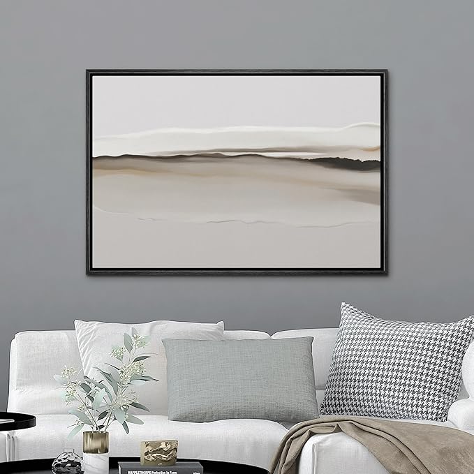 MUDECOR Framed Canvas Print Wall Art Abstract Beige and Brown Landscape Illustrations Minimalism Decorative Relax Colorful for Living Room, Bedroom, Office - 16"x24" BLACK