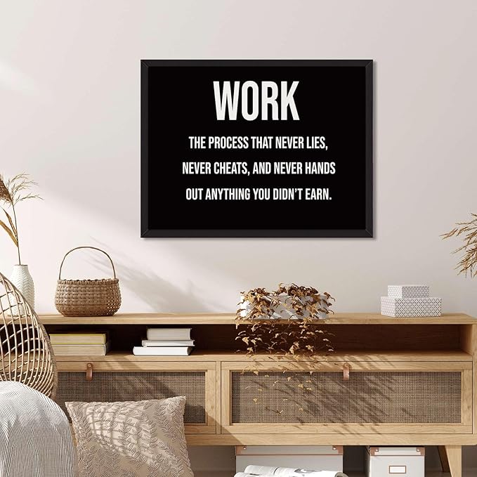 Framed Motivational Work Quote Poster Canvas Print Art Modern Minimalist Aesthetic Wall Art Painting Pictures Wall Decor Elegant Inspiration Home Decor for Office Living Room Apartment Decoration (Black framed,16L"X24W")
