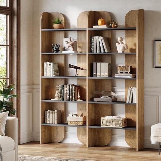 Tribesigns 5-Tier Farmhouse Bookshelf, 70.87-Inch Tall Double Wide Bookcase with Open Shelves, Vintage Floor Standing Book Shelf (1, Brown+Black)