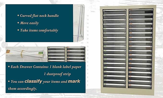 File Cabinet Parts Cabinet Plastic Drawer Storage with 36 Small Clear Transparent Drawers 12.8 * 9.25 * 1.57inch for Documents Makeup Nail Salons Offices Bolts Nuts Legos Beads Lateral