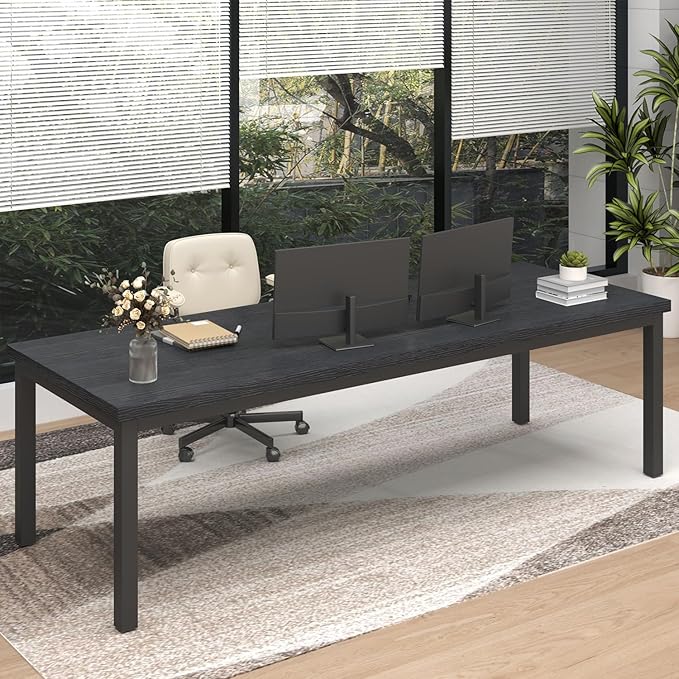 70.8 Inch Large Computer Desk, Modern Table with Thick Tabletop, Spacious Gaming Desk for 2 People, Study Writing Workstation for Home Office, Work from Home, Easy Assembly, Black