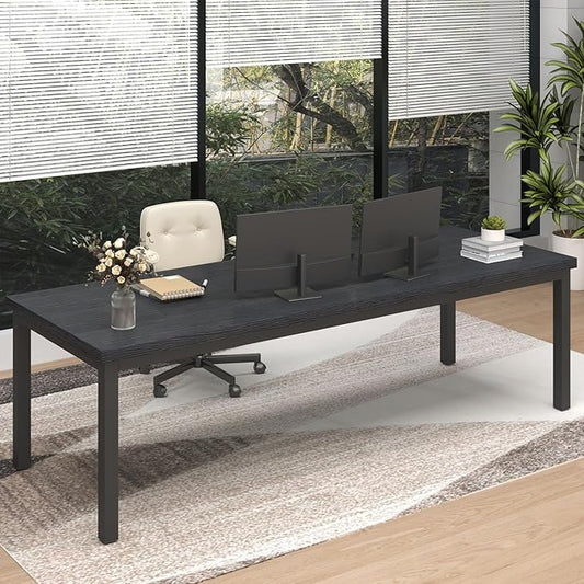 70.8 Inch Large Computer Desk, Modern Table with Thick Tabletop, Spacious Gaming Desk for 2 People, Study Writing Workstation for Home Office, Work from Home, Easy Assembly, Black