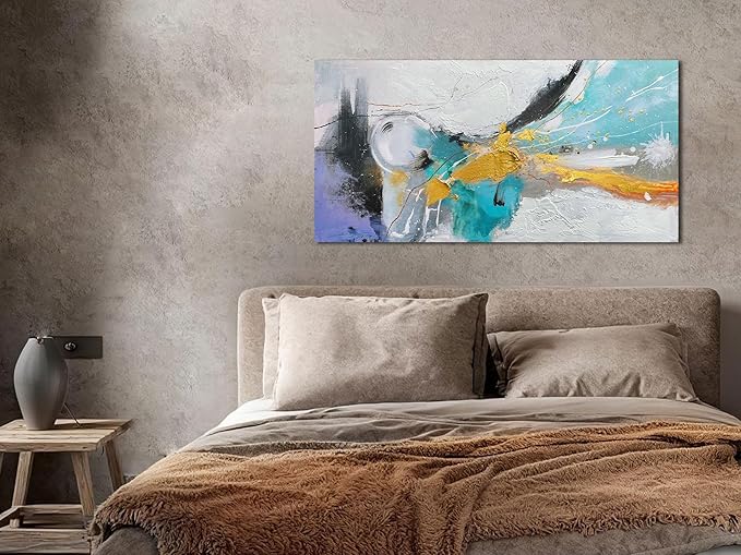 Arjun Abstract Wall Art Canvas for Living Room Black and White Painting Mens Room Textured Hand Painted Modern Picture Bedroom Home Office Wall Decor, Framed 40"x20"