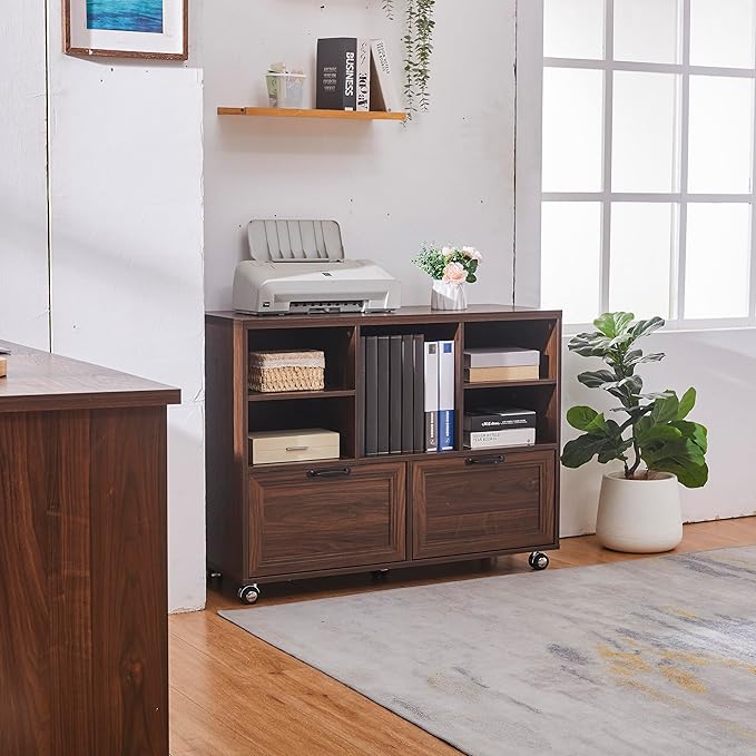 40" Lateral File Cabinet,Farmhouse Wood Small Home Office Storage with Wheels,Filing Cabinet with 2 Drawers for Legal/Letter/ A4 Size (Brown)