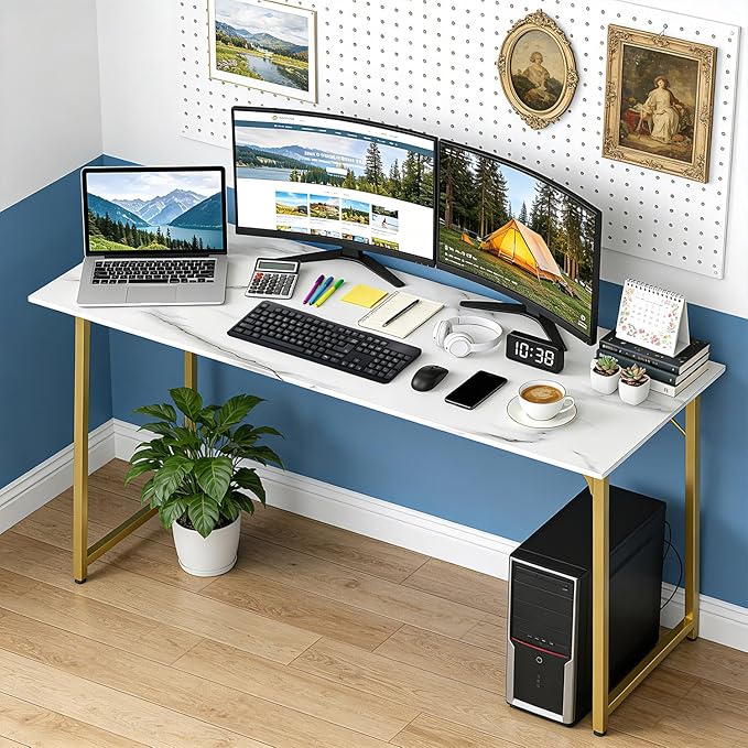 BestOffice Computer Desk,Home Office Desk, Modern Simple Style for Home Office Study Writing (Gold, 63 Inch)