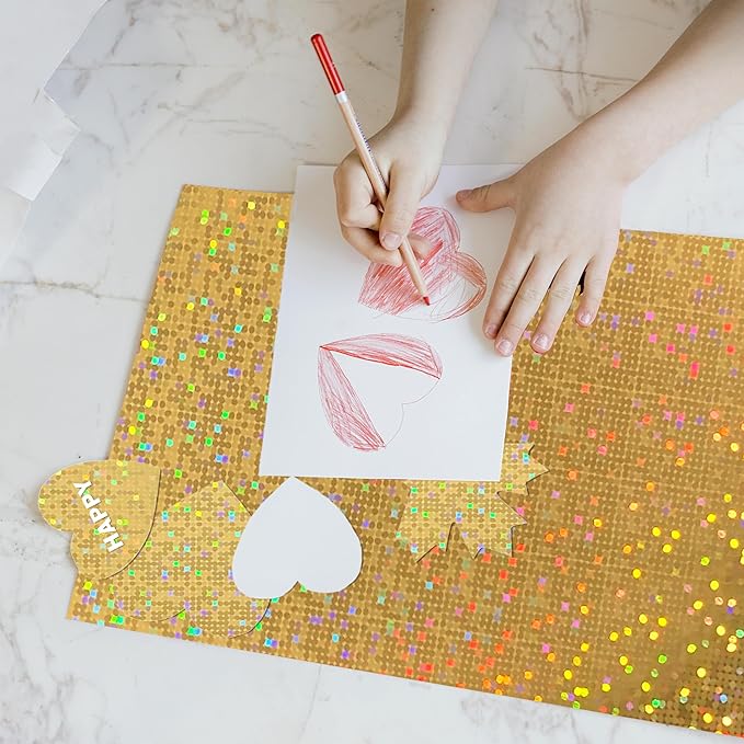Holographic Gold Cardstock Paper 12x12 Inch, 12 Sheets Heavy Weight 92lb/250GSM Iridescent Mirror Finish for Scrapbooking, Wedding Invitations, Card Making, Party Decorations ﻿