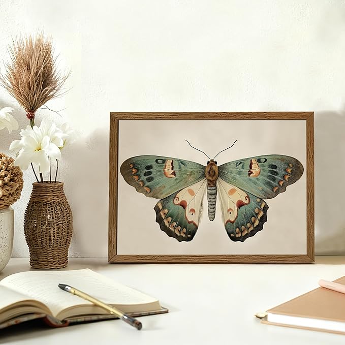 AVECCO Framed Butterfly Print on Canvas Vintage Wall Art, Rustic Farmhouse Wall Decor, Funny Unique Animal Art Prints for Bathroom Bedroom Living Room Office Home Decoration Ready to Hang 8x10 Inch