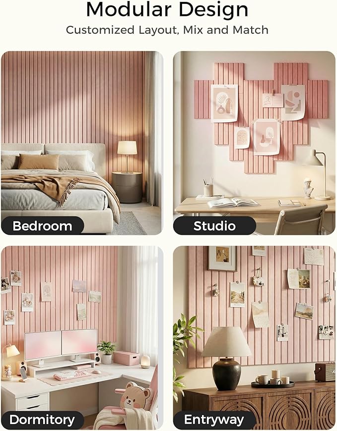 Aothia 12-Pack Large Felt Bulletin Board 48"x36", Modular Pin Board Tiles for Wall, Cork Board Alternative for Office & Classroom, Includes 70 Adhesive Tabs & 40 Pushpins, Pink