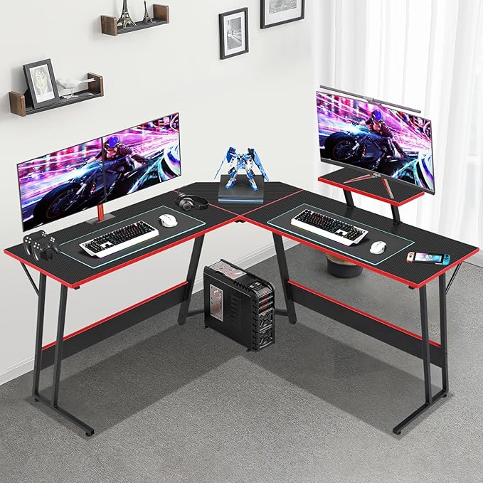 L Shaped Gaming Desk, 50 Inch Corner Desk, Office Computer Desk with Large Monitor Stand for Home Office Sturdy Writing Workstation, Easy to Assemble, Black