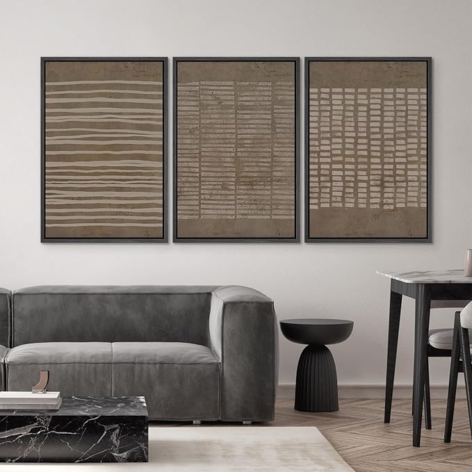 SIGNWIN Framed Canvas Print Wall Art Set Grunge Geometric Brown Line Art Graffiti & Street Art Abstract Illustrations Modern Art Decorative Nordic for Living Room, Bedroom, Office - 16"x24"x3 Black