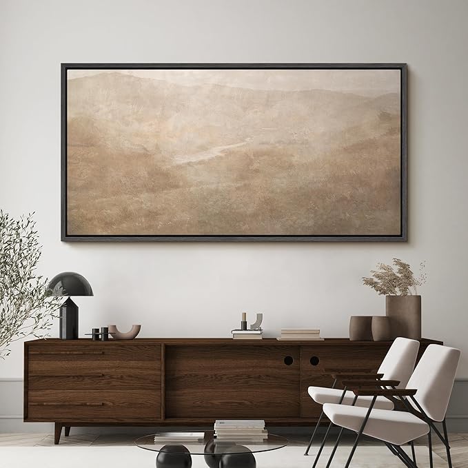 SIGNFORD Extra Large Framed Canvas Soft Sandstone Valley Abstract Landscape Illustrations Modern Art Calm Warm for Living Room, Bedroom, Office - 60"x30"