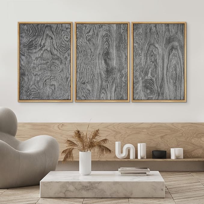 SIGNWIN Framed Canvas Print Wall Art Set Dark Wood Grain Texture Rustic Modern Natural Pattern Illustrations Modern Art Decorative Abstract for Living Room, Bedroom, Office - 16"x24"x3 Natural