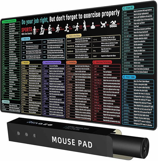 Large Mouse Pad With Excel Shortcuts Cheat Sheet, Excel Tips Desk Mat, XXL Gaming Mousepad Keyboard Pad, Office Accessories for Computer, Mac, PC and Laptop
