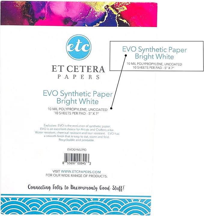 Alcohol Ink Paper - Non-Absorbent, Heavy Weight & Tear Resistant - Forgiving - Many Inks Wipe Off Clean for Easy Reuse On White - Flexible Bright White EVO 5x7 Inch (10 Sheets)