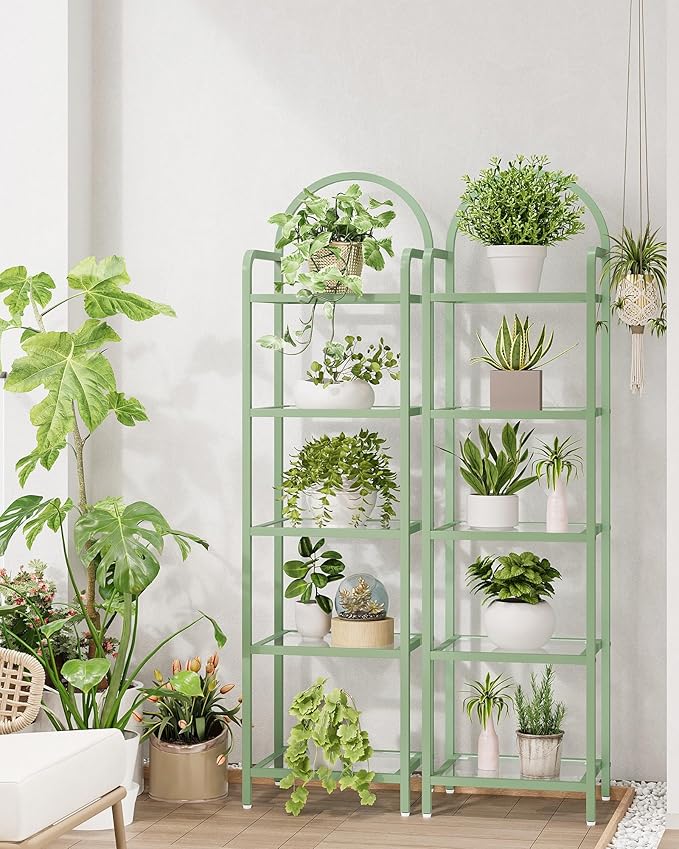Bookcase Bookshelf, Tempered Glass Bookshelves, Slim Shelving Unit for Bedroom, Bathroom, Home Office, Steel Frame, 5 Tier Green BC05099C