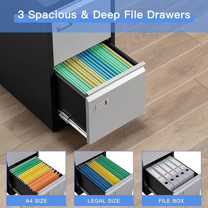 Yizosh 4 Drawer File Cabinet with Lock, Filing Cabinets for Home Office, Metal Locking Office File Storage Cabinets with Drawers, Vertical Small Filing Cabinet Organizer for Legal/A4