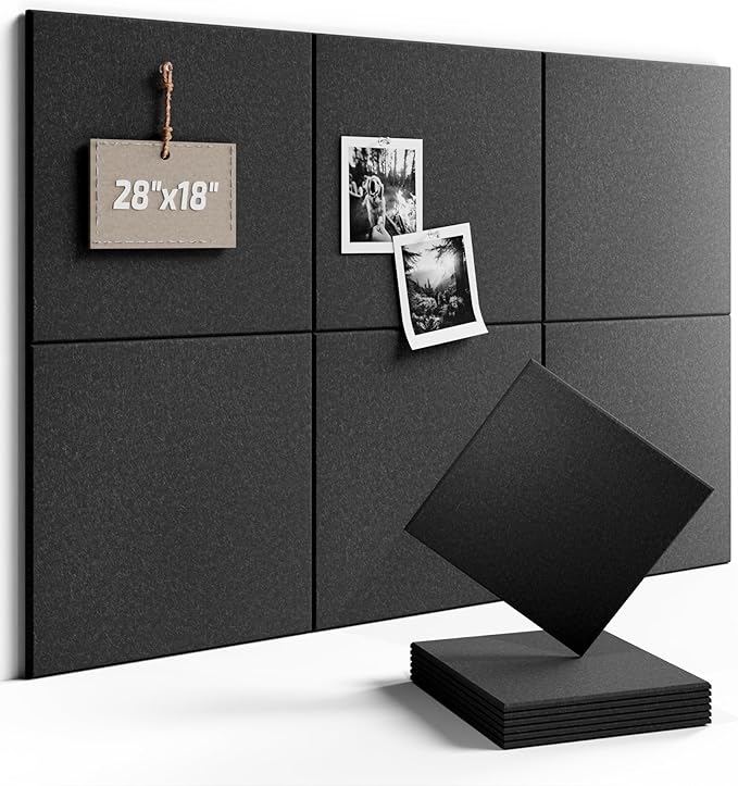 Fluxynara Felt Bulletin Board Tiles -28"x18" Cork Board Alternative for Office Decor, Push Pin Board Wall Organizer 6-Pack - Charcoal Gray