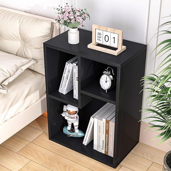 VECELO 3-Cube Small Bookshelf, Modern Bookcases with Shelves Height Up to 12.8 Inches, Suit for Common Size Textbook, Vertical or Horizontal, Cubby Storage Organizer,Vintage Black