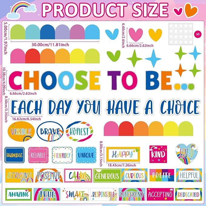 Colorful Bulletin Board Set Rainbow Motivational Decoration for Classroom Inspirational Posters Choose to Be Positive Accent Cutouts Colorful Bulletin Boards for Teachers School Wall Supplies