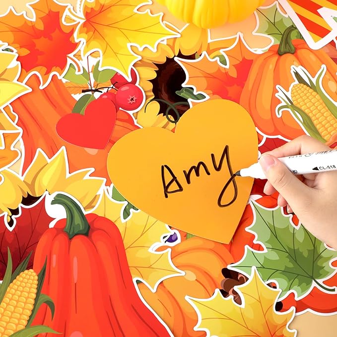 Fall Thanksgiving Turkey Bulletin Board Decorations Set Autumn Grateful Classroom Decor Thankful Maple Leaf Heart Paper Cutout for Harvest Party Back to School Classroom Chalkboard Wall Supplies Favor