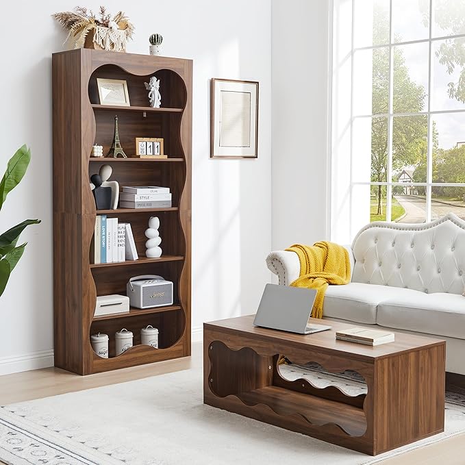 71" Tall Bookshelf, 6 Tier Large Wooden Book Shelf, Modern Freestanding Bookshelves and Bookcases, Unique Bookcase Display Storage Shelves for Living Room, Bedroom, Classroom, Office, Library