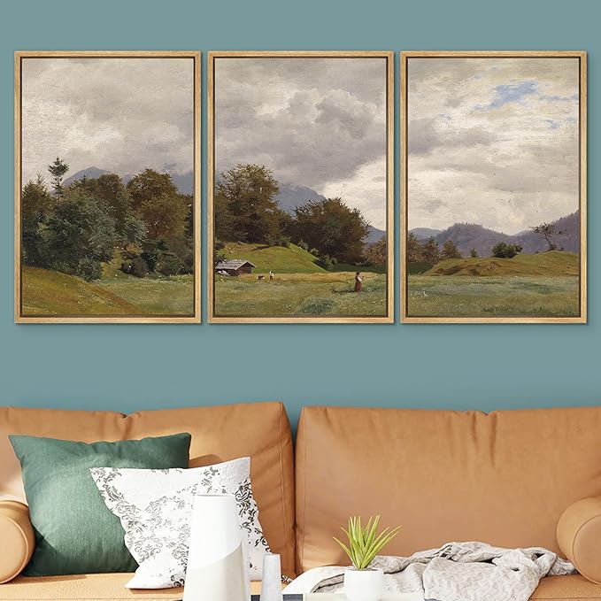 SIGNWIN Framed Canvas Print Wall Art Woodland Nursery Decor Set Storm Cloud Pastoral Farm Landscape Nature Abstract Fine Art Nordic for Living Room, Bedroom, Office - 16"x24"x3 Natural