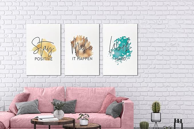 SHMAO Office Canvas Wall Art Motivational Wall Decor, 3 Piece Stay Work Make Print Pictures for Office Wall Decor Women Inspirational Framed Artwork Home Office Decor 16”x24”x3 Panels
