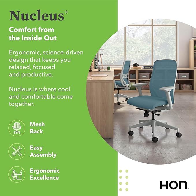 HON Nucleus Task Chair, Spectrum Mesh, Standard Synchro-Tilt Control, Office Chair with Lumbar Support, Height and Width Adjustable Arms, Titanium Frame, Sky