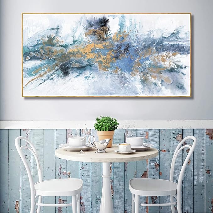 Abstract Navy Blue Canvas Wall Art 40x20in - Framed Artwork for Living Room Bedroom - Modern Colorful Fantasy Painting Ready to Hang Home Decor