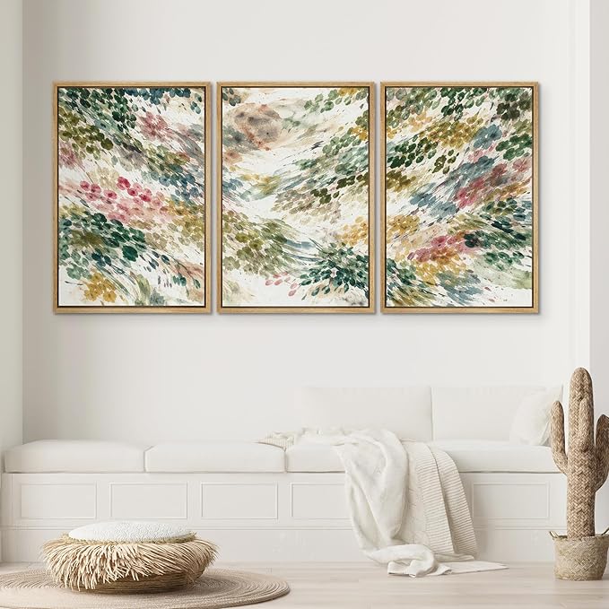 SIGNWIN Framed Canvas Print Wall Art Set Colorful Botanical Watercolor Brush Abstract Illustrations Modern Art Decorative Boho Relax/Zen Nordic for Living Room, Bedroom, Office - 16"x24"x3 Natural