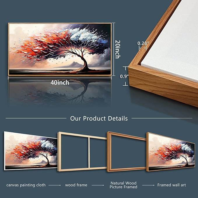 MHARTK66 Abstract Tree Landscape Wall Paintings Wood Framed Wall Art For Living Room Canvas Wall Decor For Bedroom Office Decorations Prints Pictures Artwork Ready To Hang Hotel Room Wall Decor