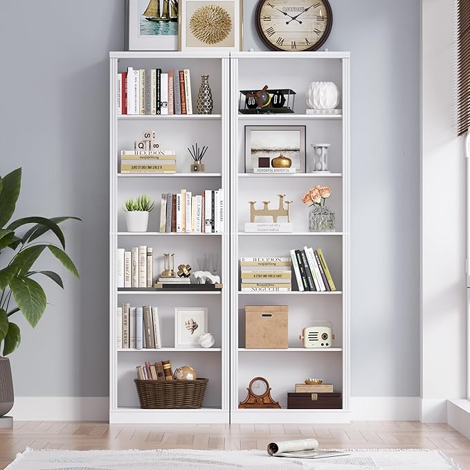 75" Tall Bookshelf, 6-Tier Floor Standing Bookcase with 2 Adjustable Shelves, 24" Wide Open Storage Shelf, Modern Display Organizer for Home Office, Living Room, Bedroom, Study