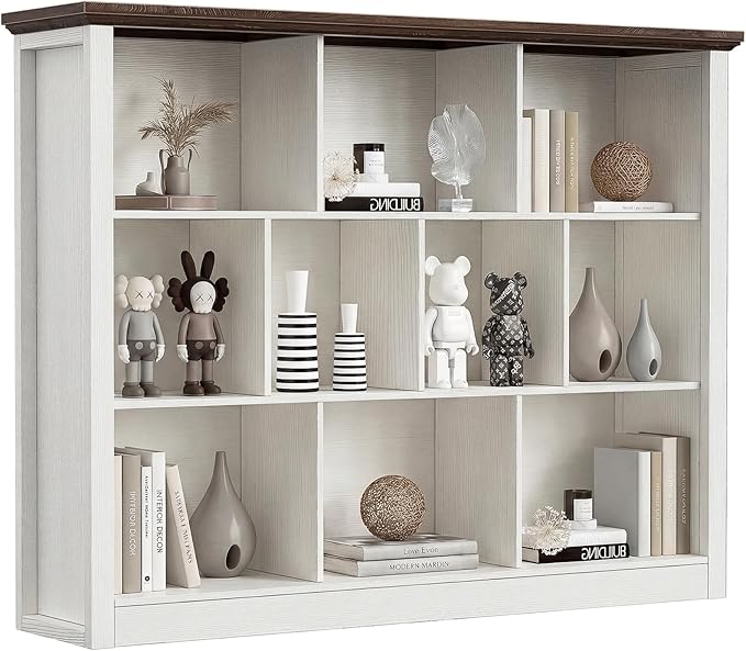Unikito 10 Cube Storage Book Shelf - 50" Wide Wood Cube Storage Organizer, Wooden 3 Tiers Floor Standing Low Bookcase for Living Room, Bedroom, Home Office, Kids Room