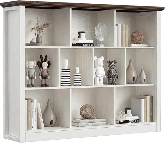 Unikito 10 Cube Storage Book Shelf - 50" Wide Wood Cube Storage Organizer, Wooden 3 Tiers Floor Standing Low Bookcase for Living Room, Bedroom, Home Office, Kids Room