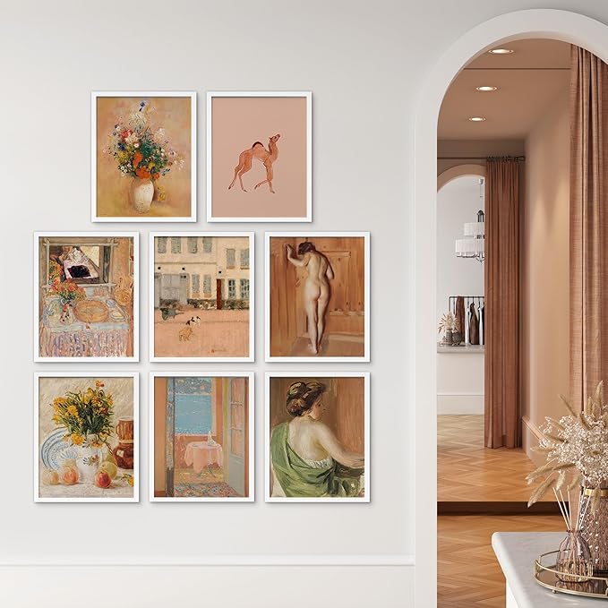SIGNWIN Framed Poster Bathroom Decor 11"x14"x 8 White, Wall Art Room Decor Multicolor for Living Room, Bedroom, Office Pastel Landscape Flowers Female Portrait Vintage Illustrations Bohemian