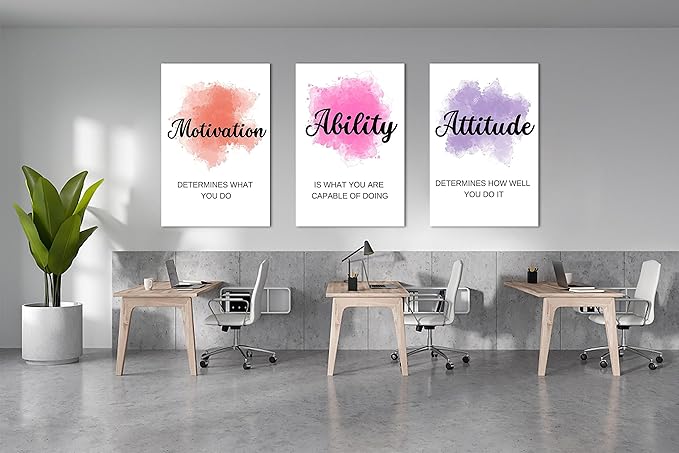 3 Piece Office Canvas Wall Art, Motivational Quotes Abstract Watercolor Canvas Print Pictures Wall Decor for Office, Men Women Inspirational Framed Artwork Home Office Decor 24"x36" x 3 Pcs