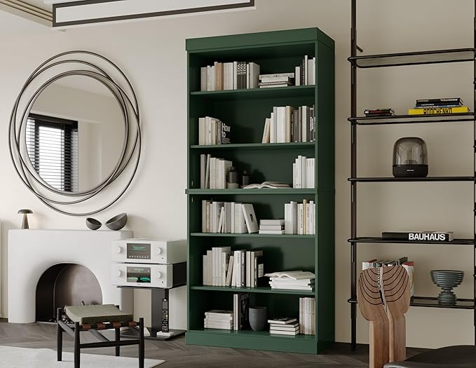 Palace Imports Solid Wood Bookcase - Stackable Modular 6-Tier Bookshelf - 71.5" Tall x 32" Wide - Green, Open Display Shelf for Living Room, Office, Renewable 100% Eco-Friendly Wood, Made in Brazil