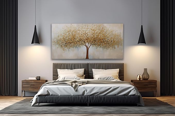 VHMING Wall Art Abstract Gold Tree of Life Modern Artwork Canvas Painting Textured Tree Pictures Wall Decor for Living Room Bedroom Dining Room Home Office Decor 29"x58" Ready to Hang