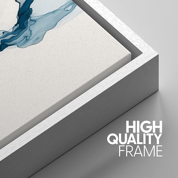 SIGNWIN Framed Canvas Print Wall Art Set Blue Tan Smoke Wave Landscape Abstract Shapes Illustrations Modern Art Decorative Contemporary Colorful for Living Room, Bedroom, Office - 16"x24"x3 White