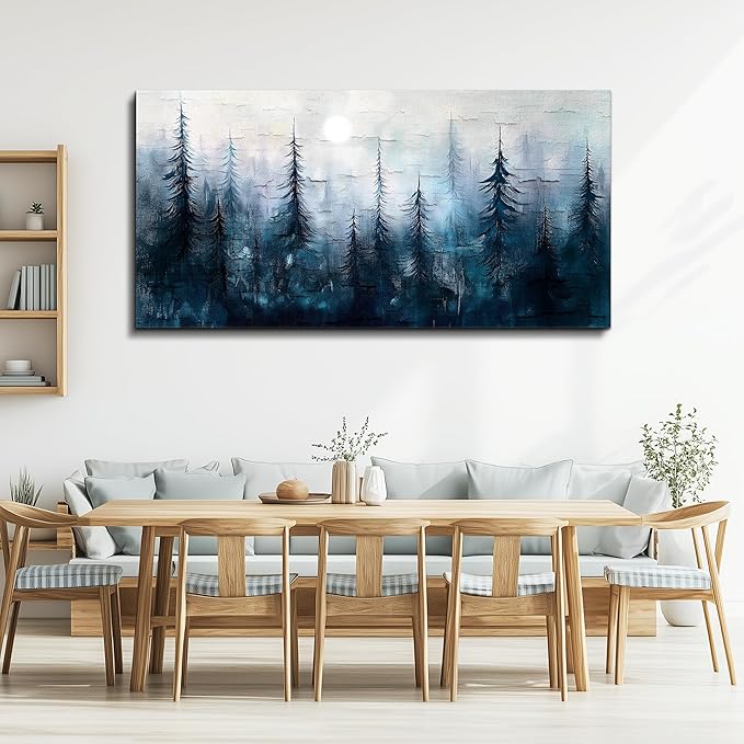 KELIYUAN Large Wall Decor Canvas Painting Wall Art For Living Room Dining Room Decoration Abstract Foggy Forest Landscape Artwork Print Picture For Office Bedroom Modern Home Decor 24x48 Inches