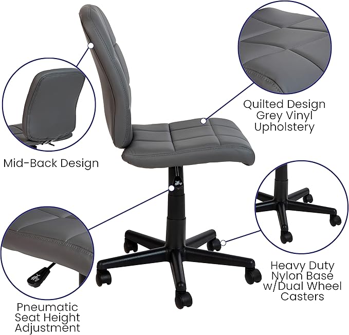 Flash Furniture Clayton Mid Back Swivel Task Chair - Gray Vinyl Upholstery - Tufted Back and 360° Swivel
