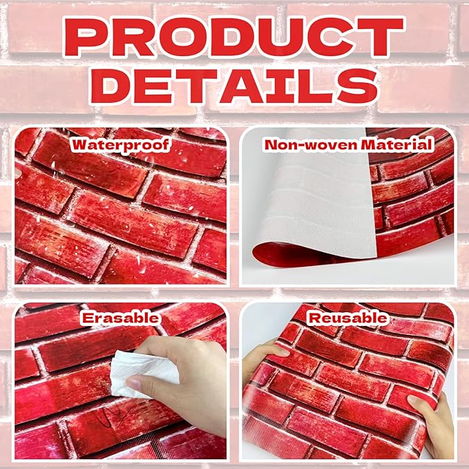 Cinrobiye Bulletin Board Roll Reusable Non-Woven Fabric Background Roll Waterproof Erasable Fade Resistant Wrinkle Poster for Home Classroom Decor Crafts Wrapping (Red Brick)