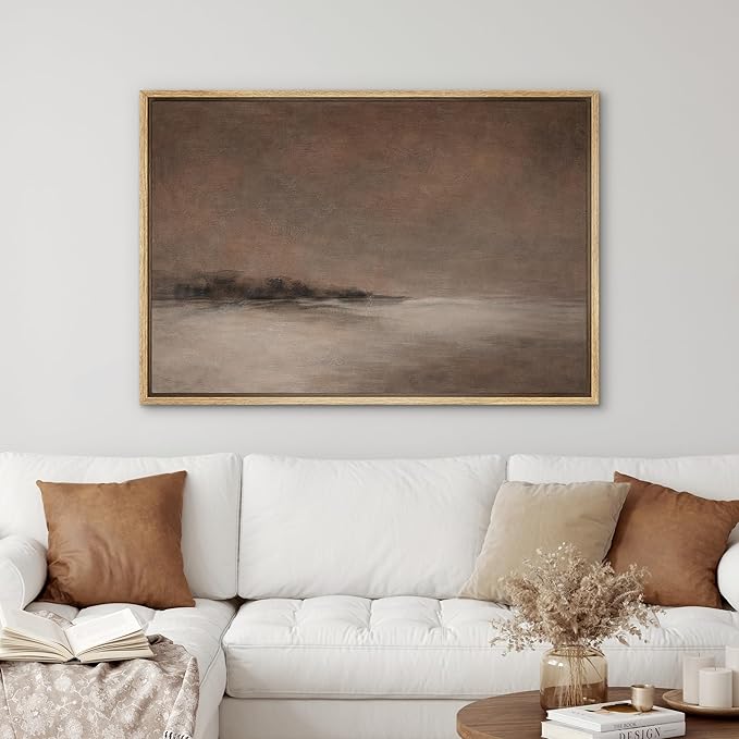 SIGNWIN Framed Canvas Print Wall Art Warm Neutral Misty Horizon Landscape Illustrations Modern Decorative for Living Room, Bedroom, Office - 16"x24" NATURAL
