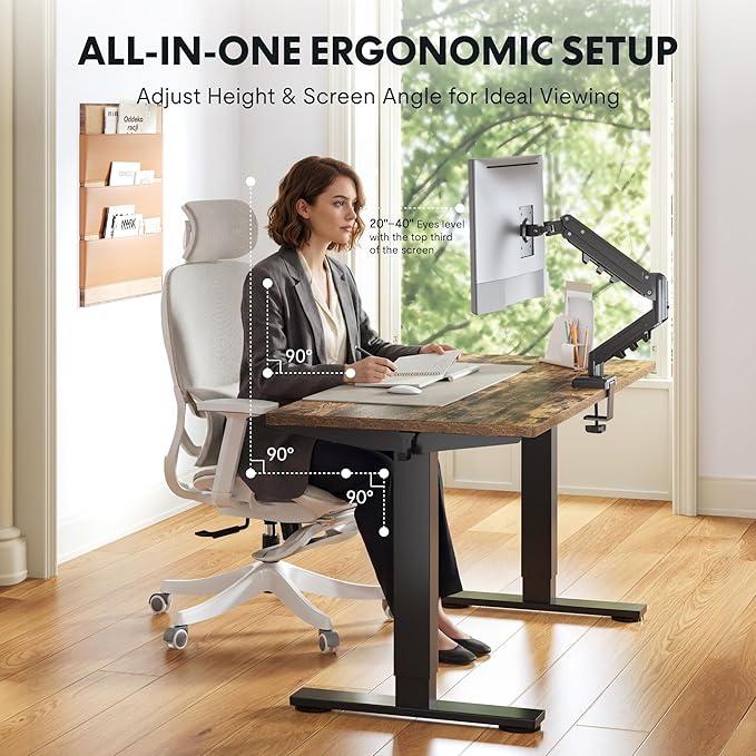 FLEXISPOT EN2 48''x24'' Standing Desk with Monitor Mount Bundle, 1" Thick One-Piece Desktop, Fully Adjustable Single Monitor Arm with Cable Management, Bundle for Office, Gaming & Study, Rustic Brown