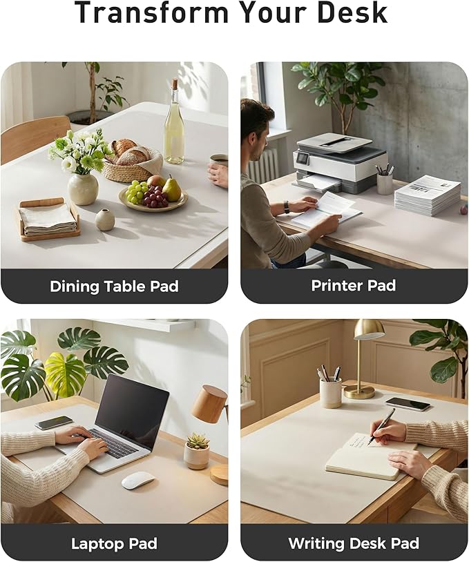 Aothia Faux Leather Desk Mat - Large Mouse Pad, Non-Slip PU Leather Blotter, Waterproof Writing Surface for Office and Home (Pale Lavender White, 42" x 17")