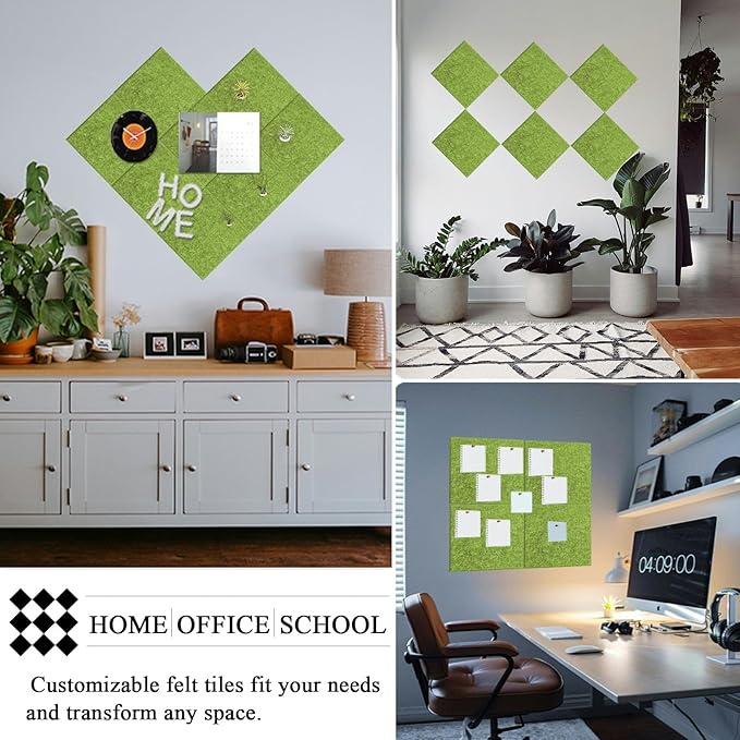 Green Felt Cork Tiles, 24" x 36" Large Cork Board, Bulletin Board for Christmas Decorations, 6 Pack Felt Boards with 30 Pushpins, Cork Boards for Office, Classroom, Home