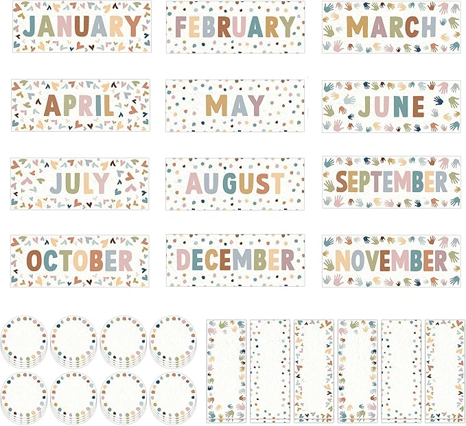 60 Pcs Months of The Year for Classroom, Back to School Monthly Bulletin Boarder Decoration with Glue Round Rectangle Cutouts, Holiday Headliners for Classroom School