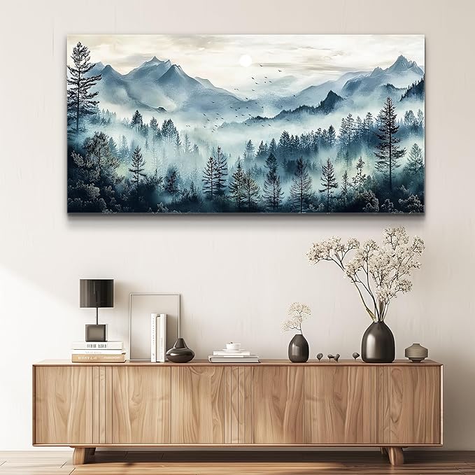 FUHAIHUA Large Wall Decor For Living Room Canvas Wall Art For Office Wall Decorations For Bedroom Foggy Forest Painting Artwork Room Home Decor 24x48 In